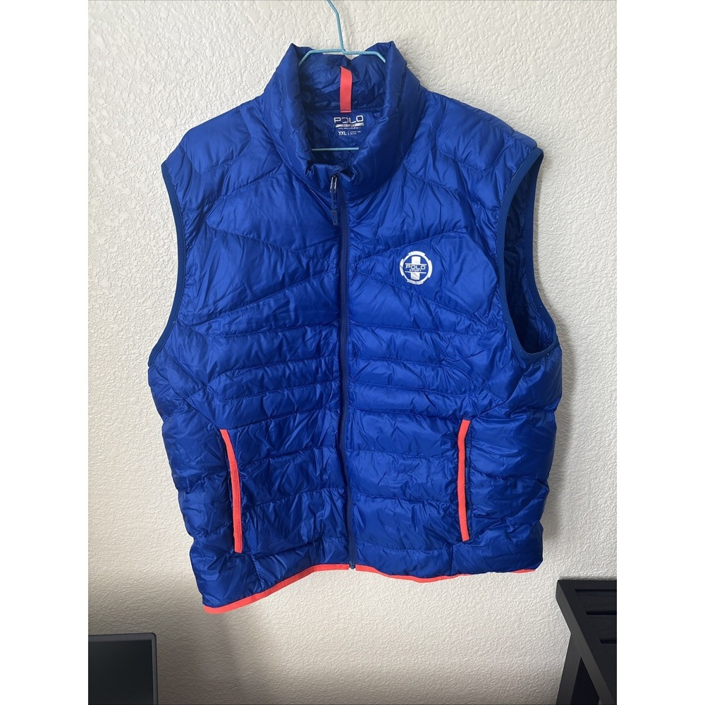 Ralph Lauren RLX Down Packable Puffer Vest blue /orange Trim Mens Size 2XLarge